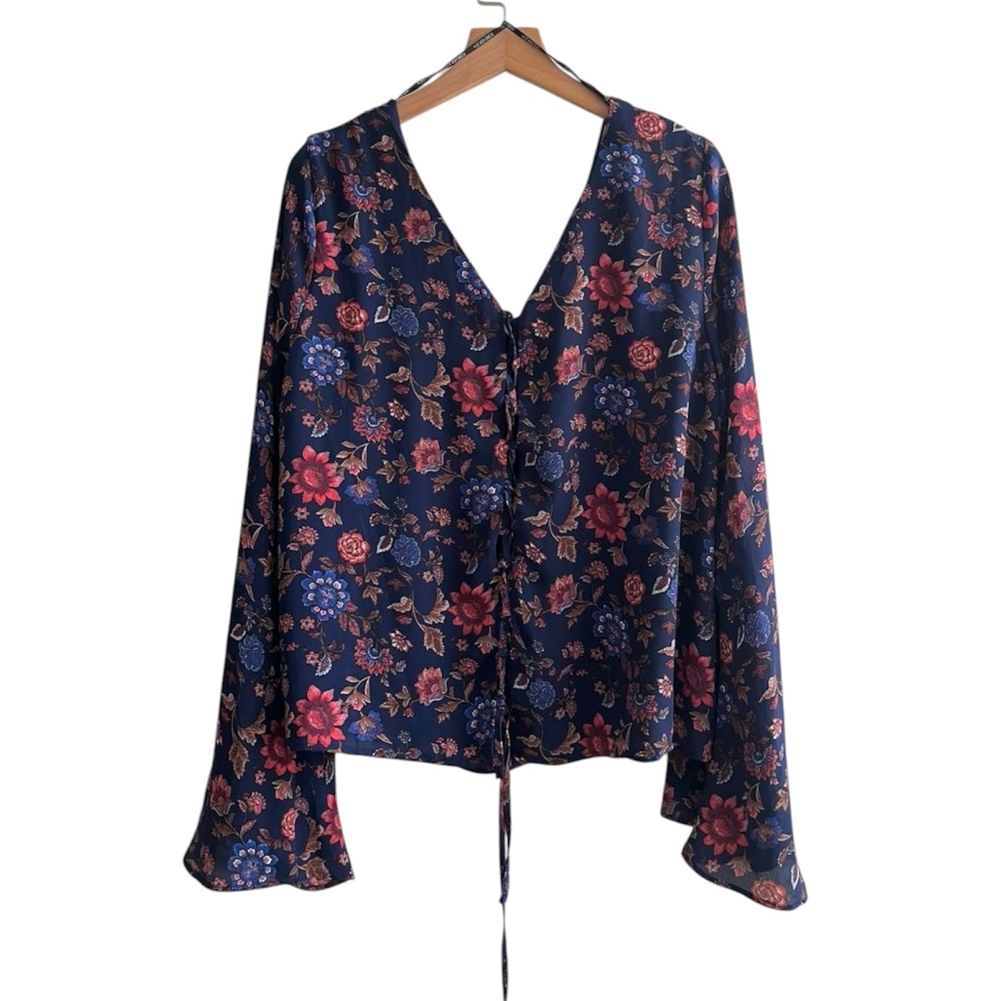 Blusa azul floreada gasa manga larga Forever 21 - Talla XL
