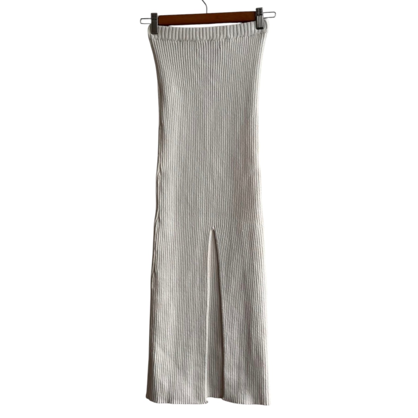 Vestido rib crema strapless Bershka - Talla S