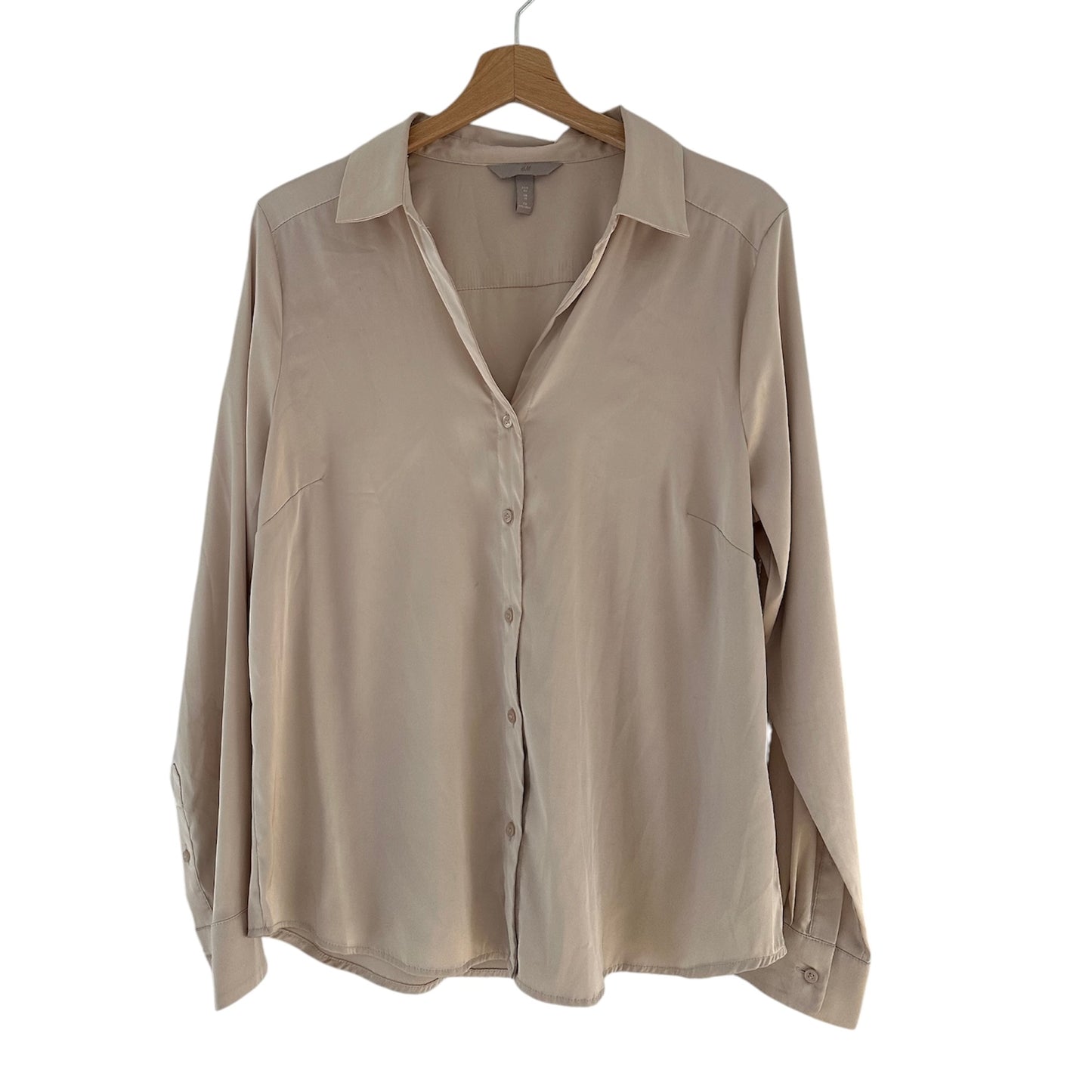 Blusa manga larga satin beige H&M - Talla M