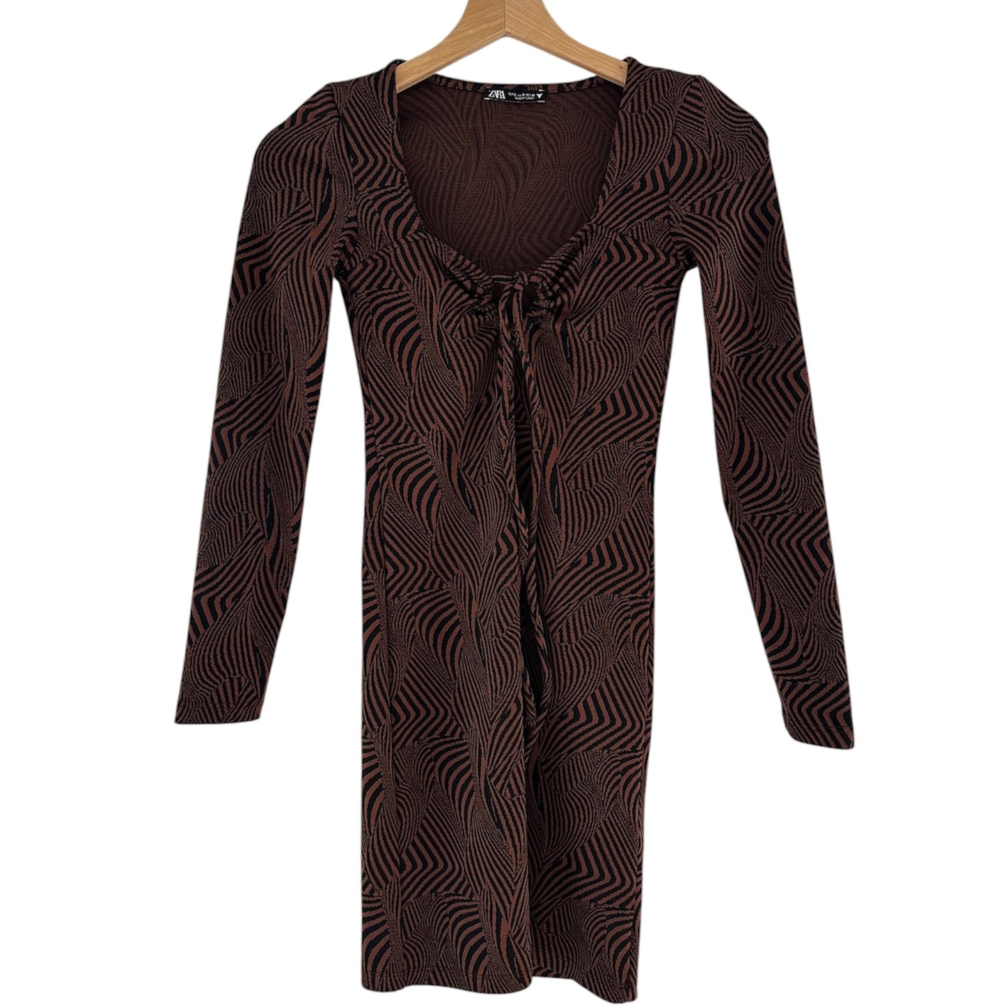 Vestido marrón animal print manga larga Zara - Talla S