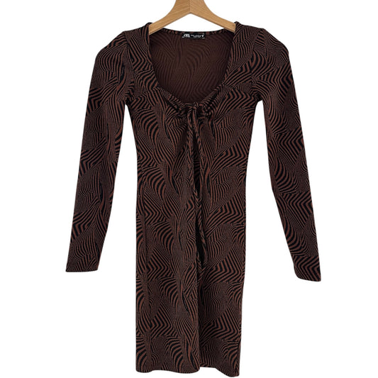 Vestido marrón animal print manga larga Zara - Talla S