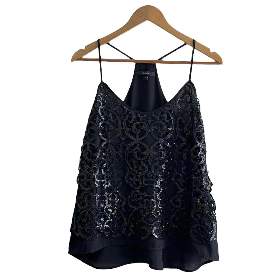 Blusa tiras lentejuelas negra Studio F- Talla S