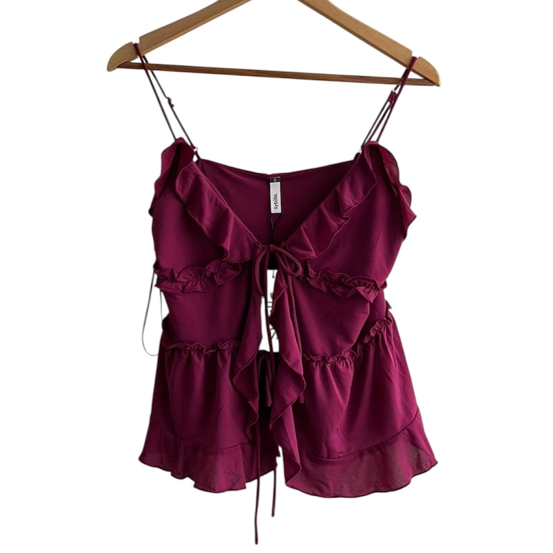 Blusa volantes burgundy con etiqueta Sybilla - Talla S