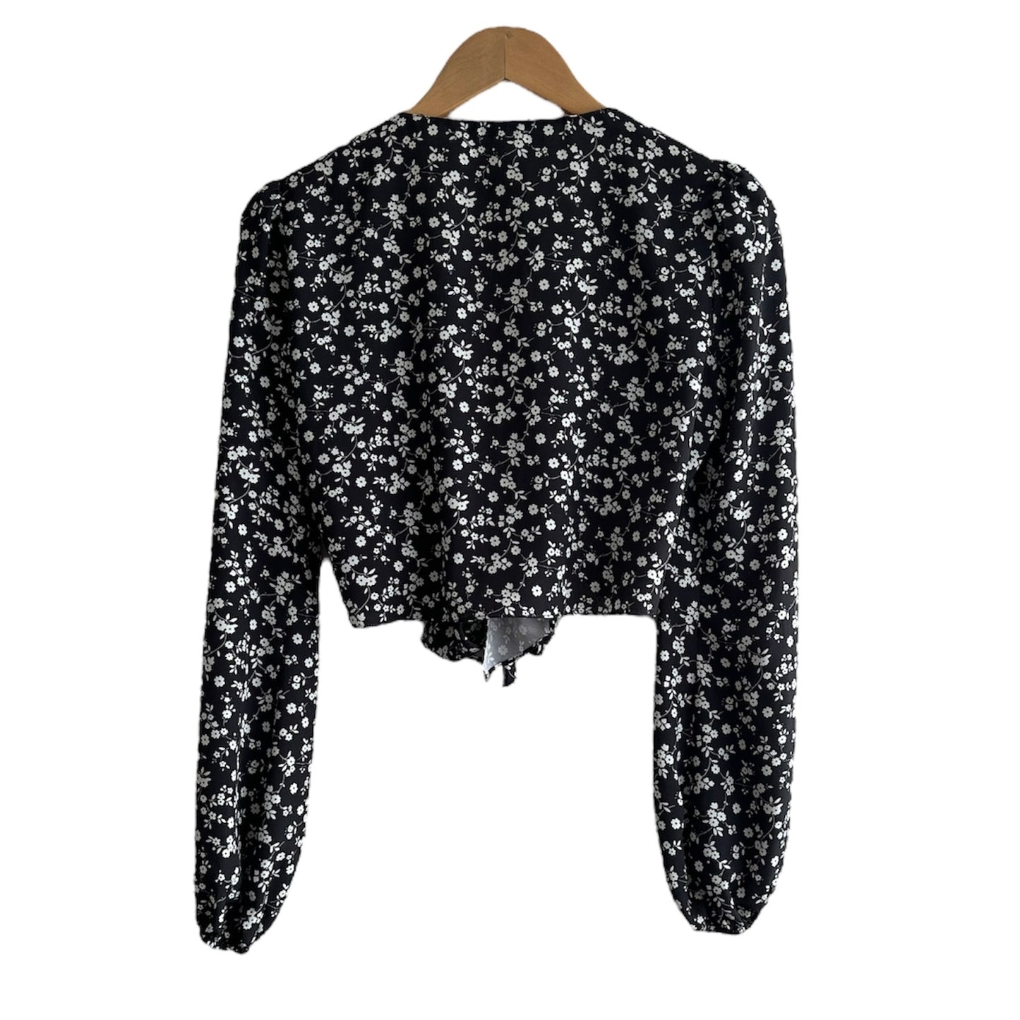 Blusa negra flores manga larga Zara - Talla S