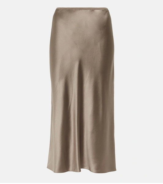 Falda larga satinada verde olivo Zara - Talla S