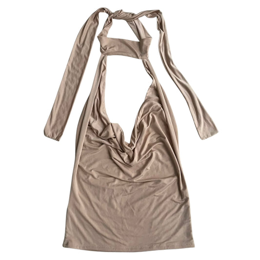 Top de licra amarre al cuello beige - Talla S