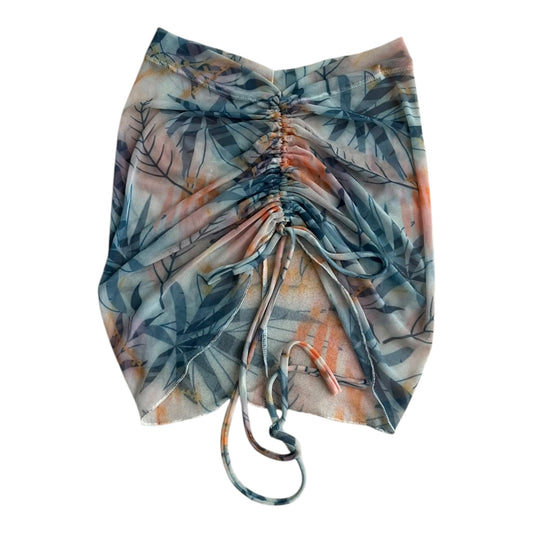 Falda corta de gasa estampada azul y naranja Luvaro - Talla S