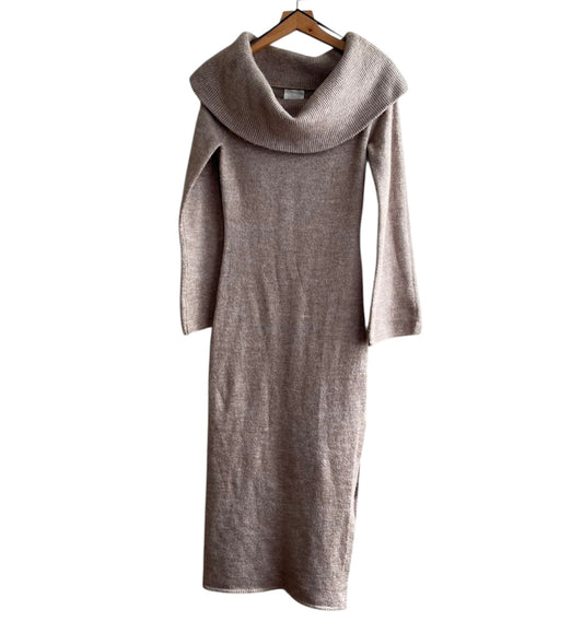 Vestido de punto cuello alto beige H&M - Talla S