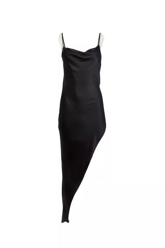 Vestido de seda negro con perlas Fleur du mal - Talla S