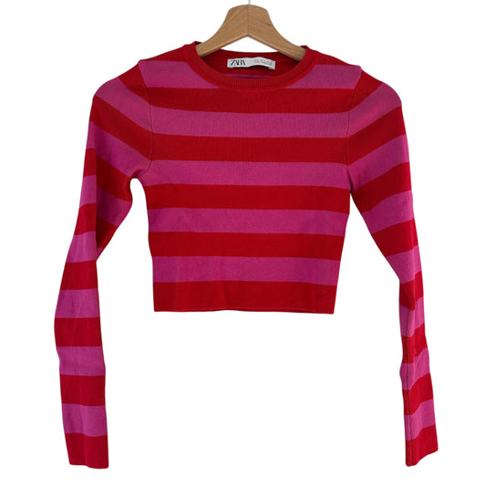 Top manga larga rayas fucsia y rojo Zara - Talla S