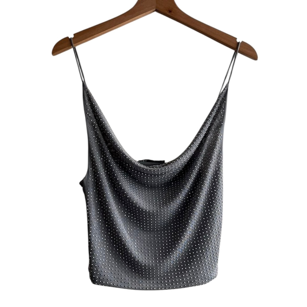 Blusa gris brillos tiras Zara - Talla S