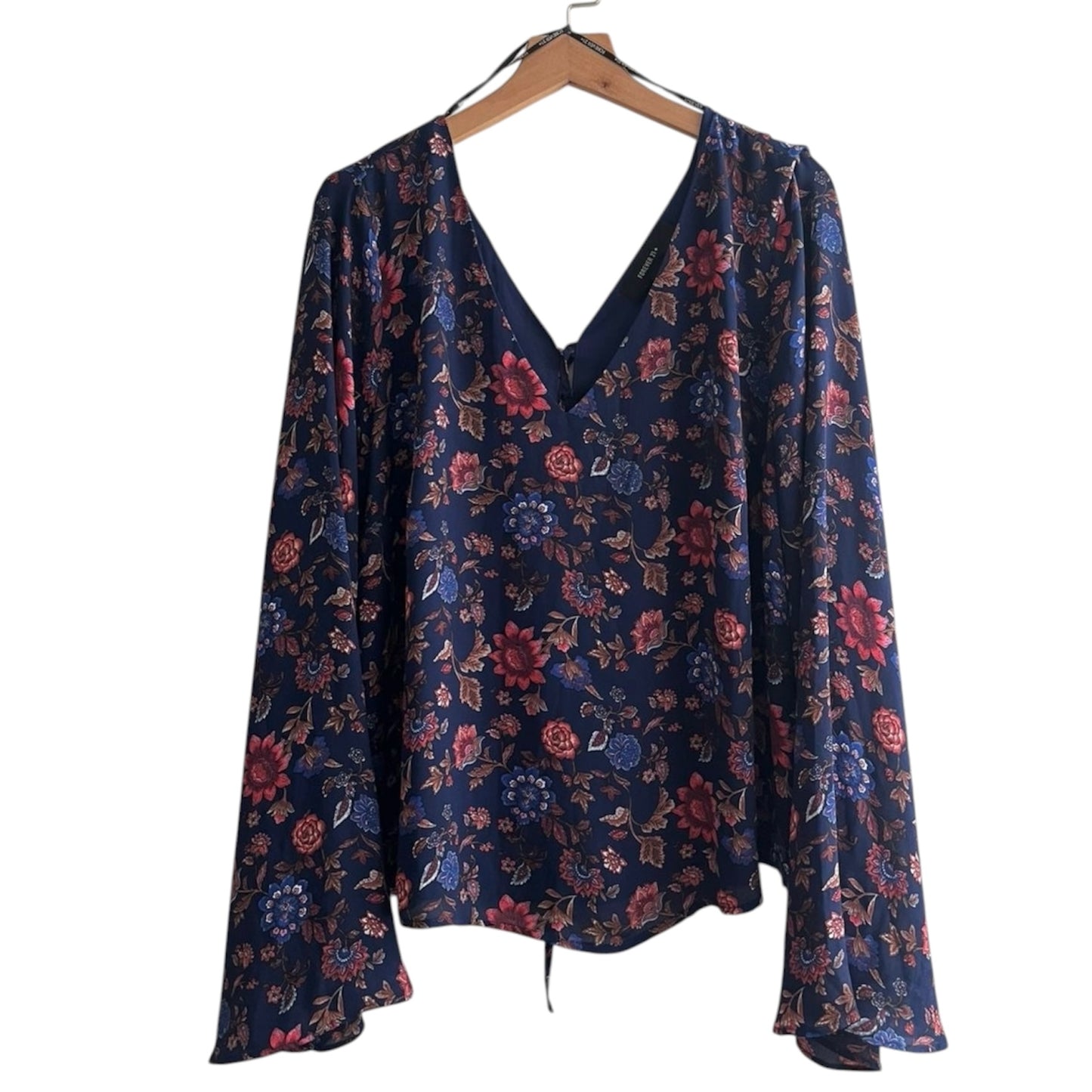 Blusa azul floreada gasa manga larga Forever 21 - Talla XL