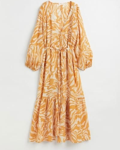 Vestido largo naranja y crema H&M - Talla L