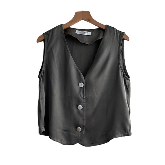 Blusa satinada tipo chaleco verde Basement - Talla S