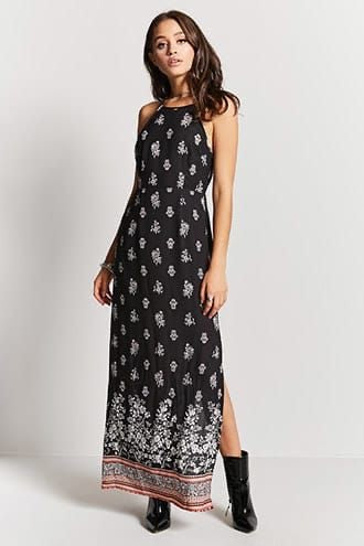 Vestido negro largo estampado Forever 21 - Talla M