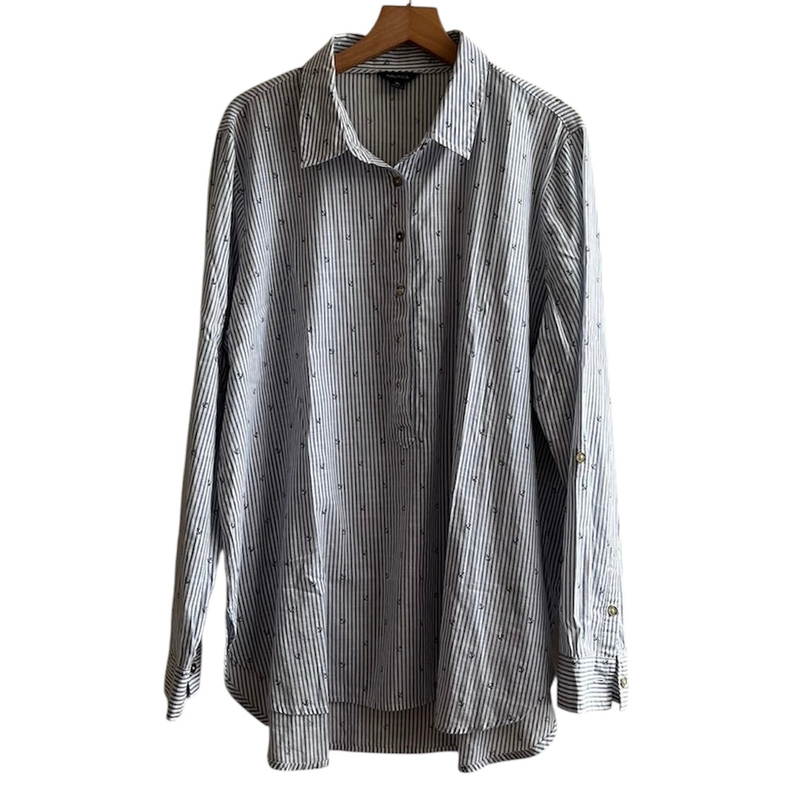 Camisa celeste rayas estampado anclas Náutica - Talla XL