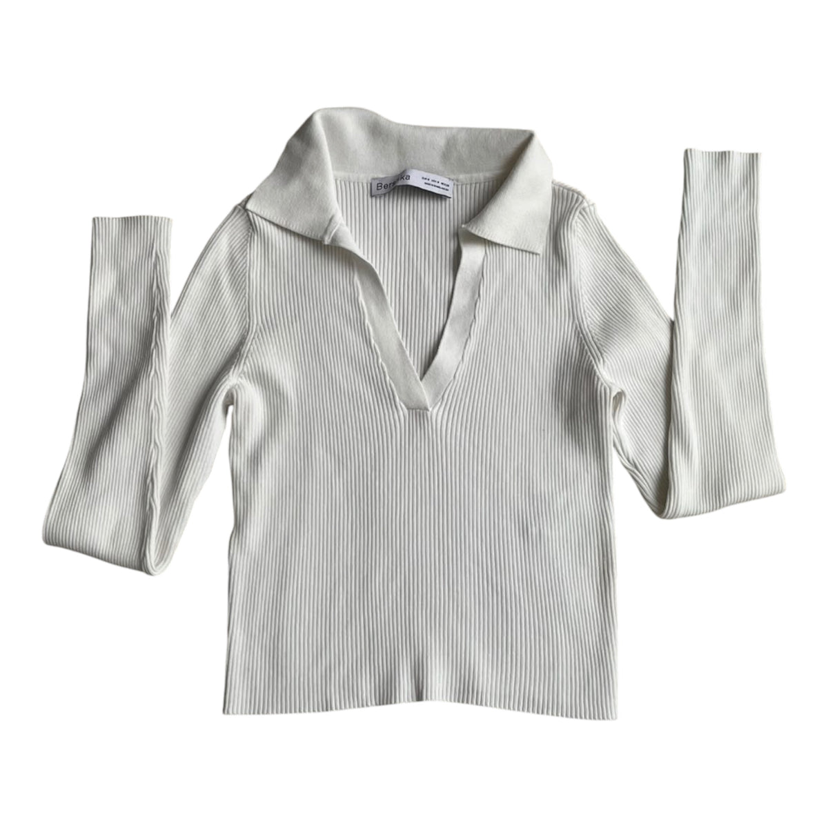 Polo manga larga blanco con cuello Bershka - Talla S