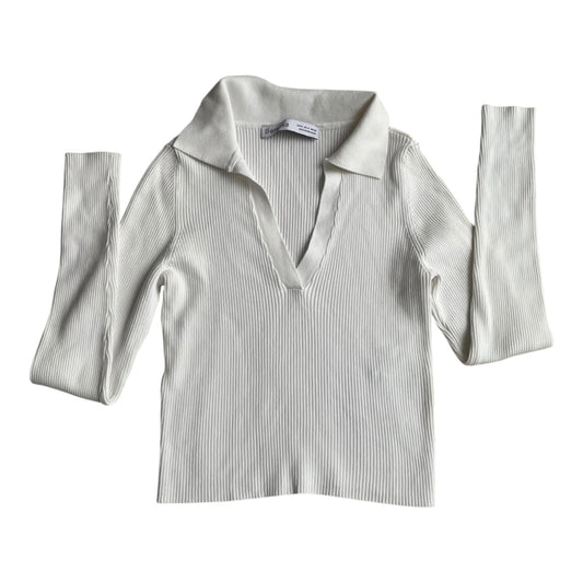 Polo manga larga blanco con cuello Bershka - Talla S