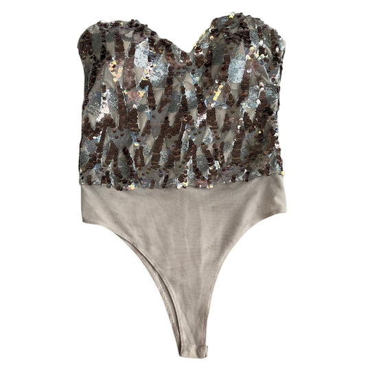 Body strapless beige lentejuelas Zara - Talla M