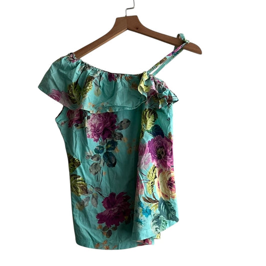 Blusa flores turquesa asimétrica - Talla L