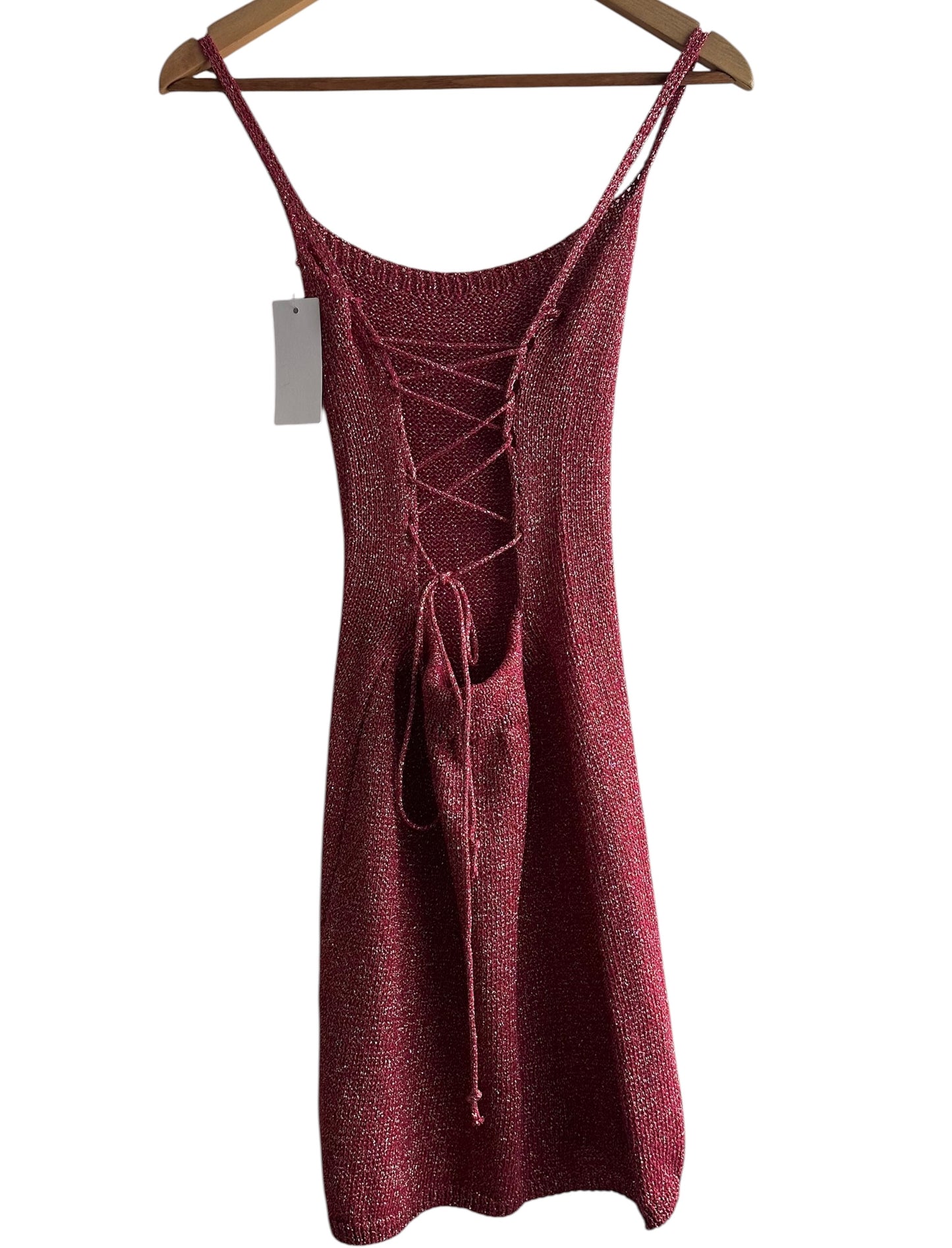 Vestido de hilo rojo con brillos nuevo con etiqueta- Talla S