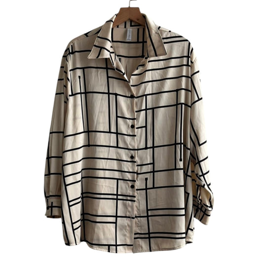 Blusa manga larga crema con rayas negras Luvaro - Talla S
