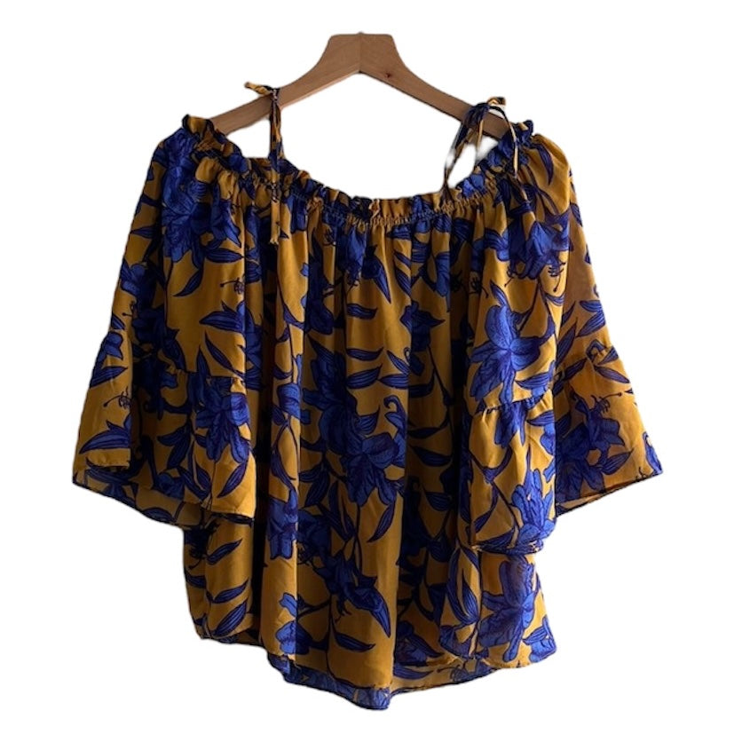 Blusa ocre con azul H&M - Talla M