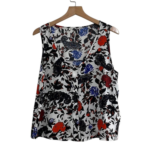 Blusa blanca flores azules y rojas Denimlab - Talla S