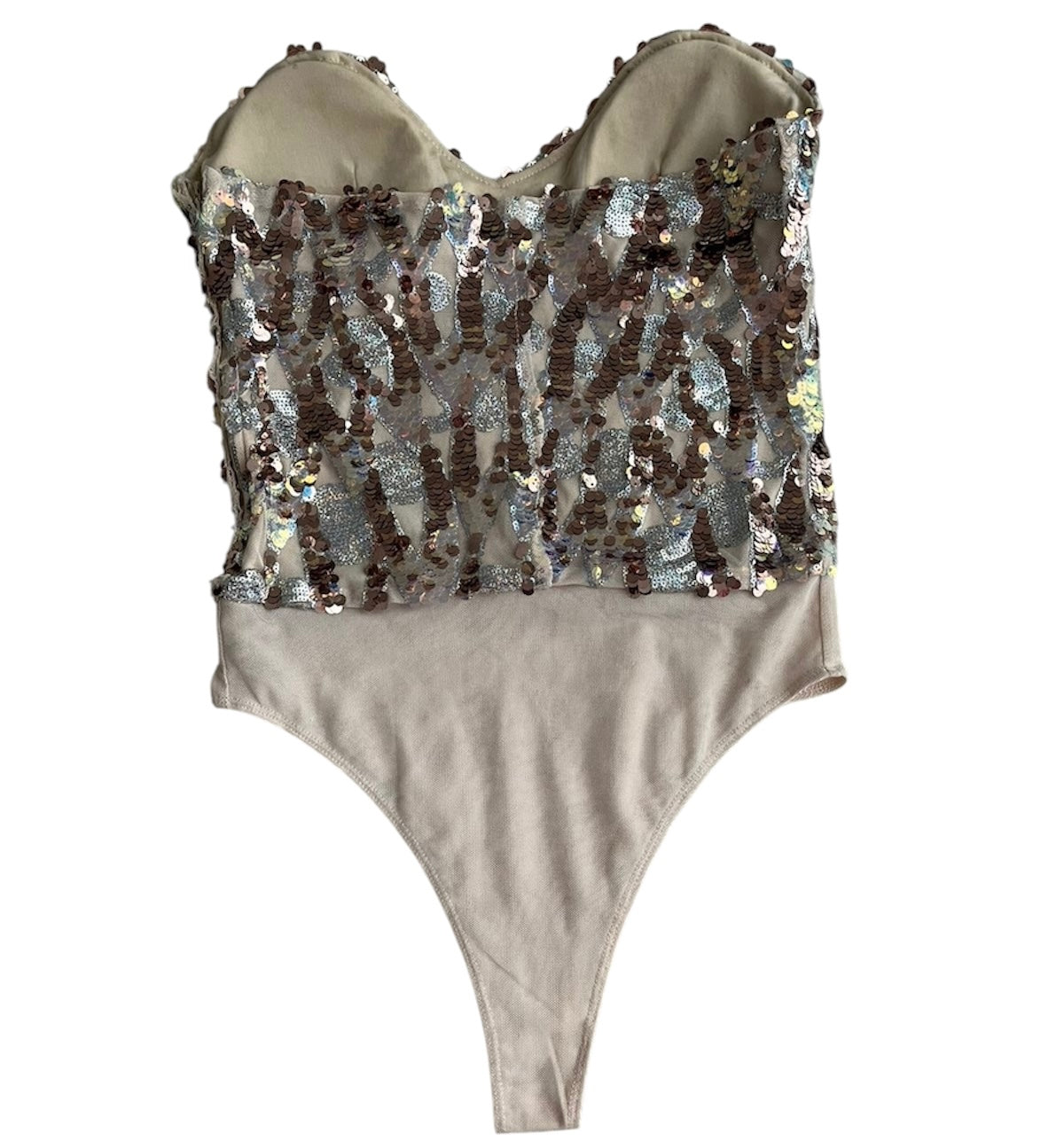 Body strapless beige lentejuelas Zara - Talla M