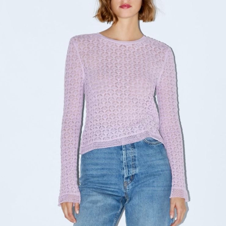 Chompa delgada acanalada lila Zara - Talla S
