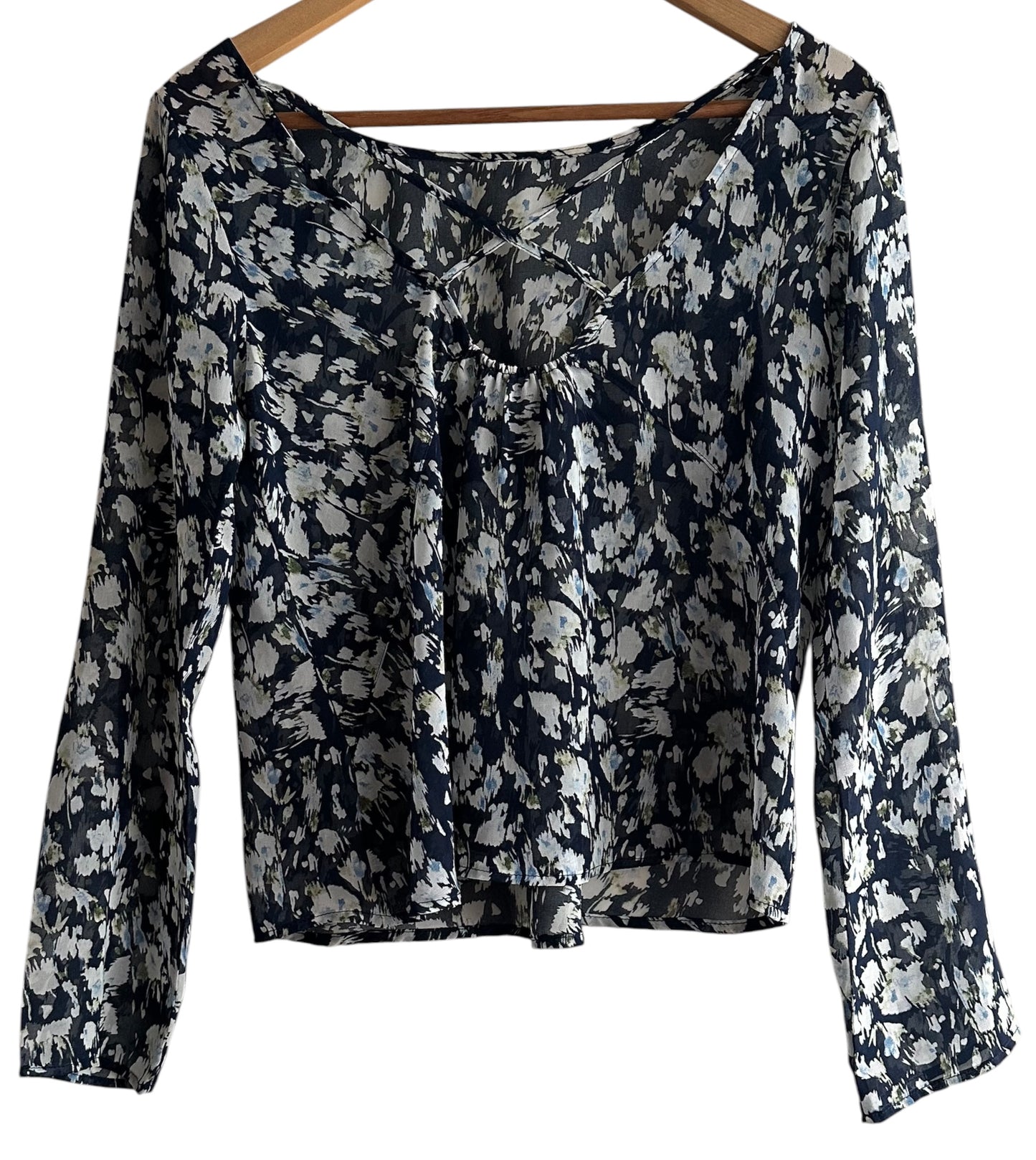 Blusa gasa manga larga azul flores - Talla M