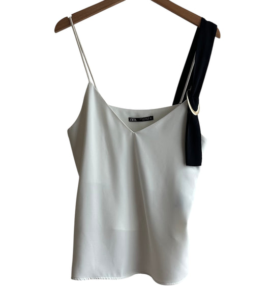 Blusa blanca tira negra Zara - Talla S