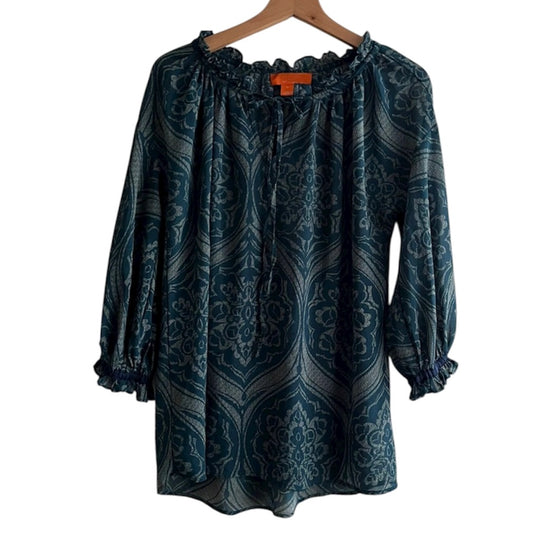 Blusa de seda verde estampada- Talla M