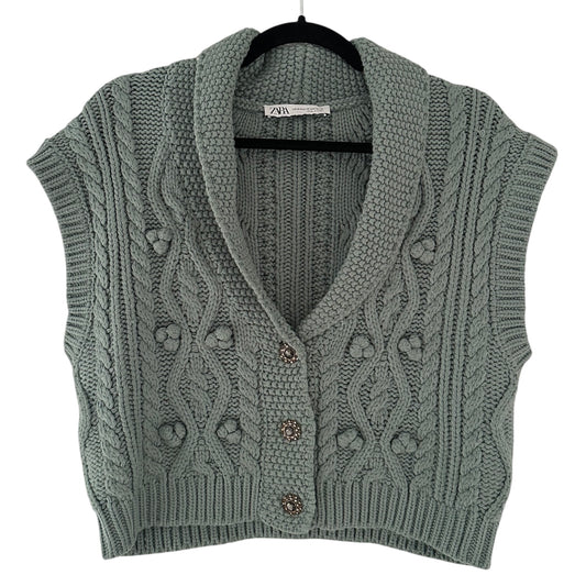 Chaleco de punto verde agua Zara - Talla XS
